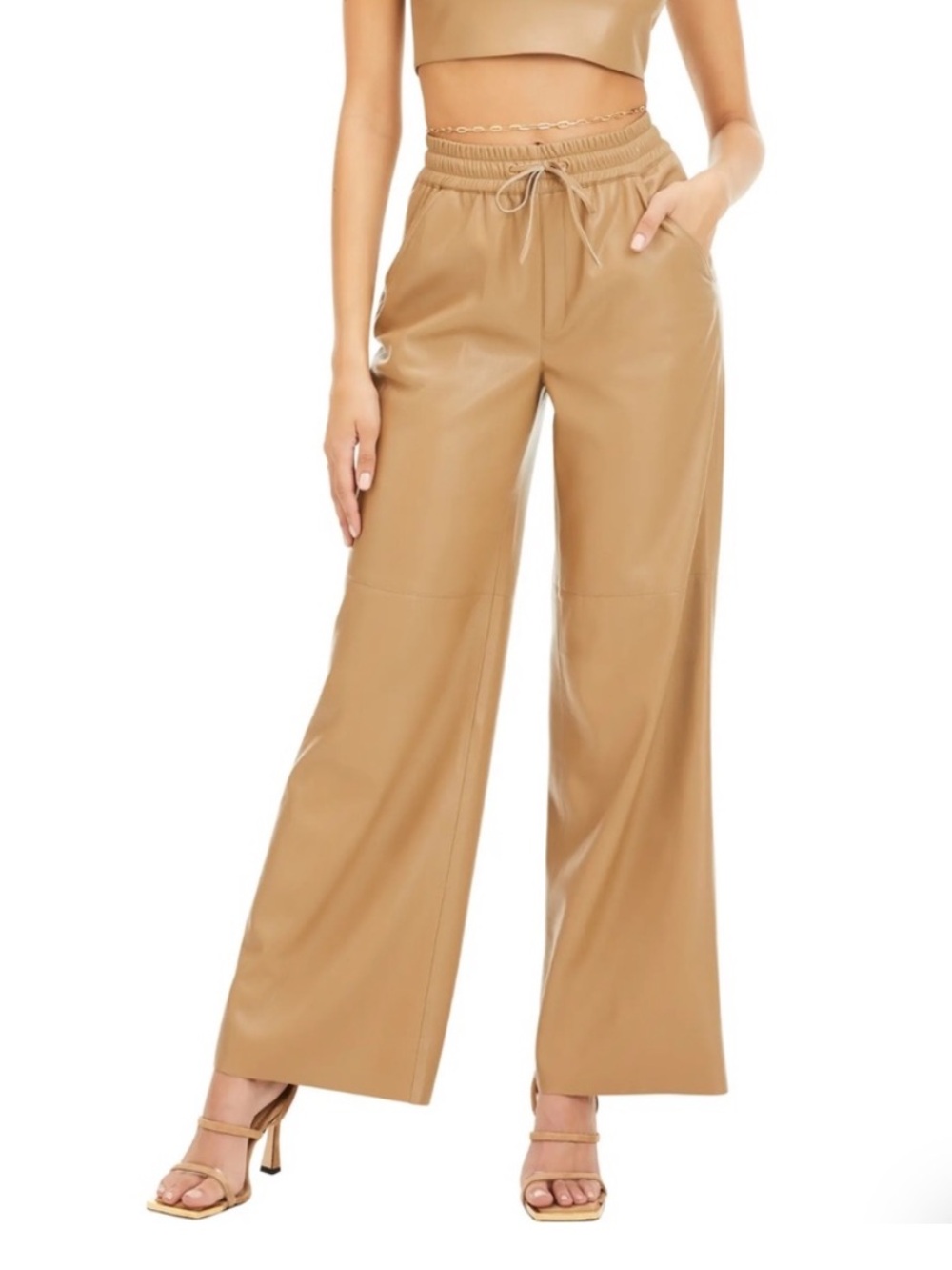 Good American Faux Leather Wide Leg Pants Women’s Size Medium Camel